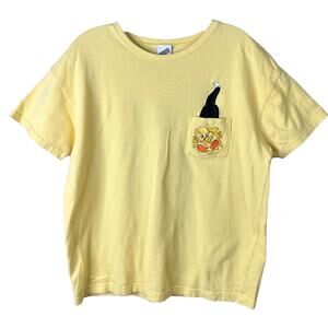Vintage 1990's Looney Tunes Embroidered Tweety Sylvester Yellow T-Shirt Size M